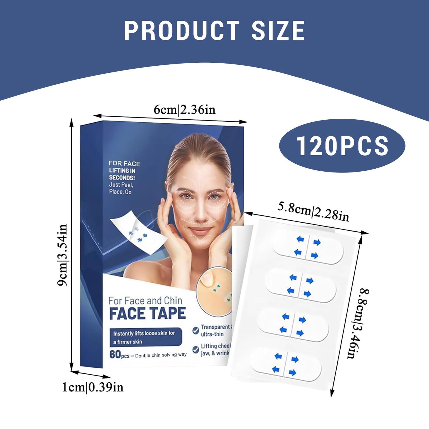 Bettinay 120 PCS Face Lift Tape Invisible, Waterproof Lifting Sticker for Hide Wrinkles Double Chin Saggy
