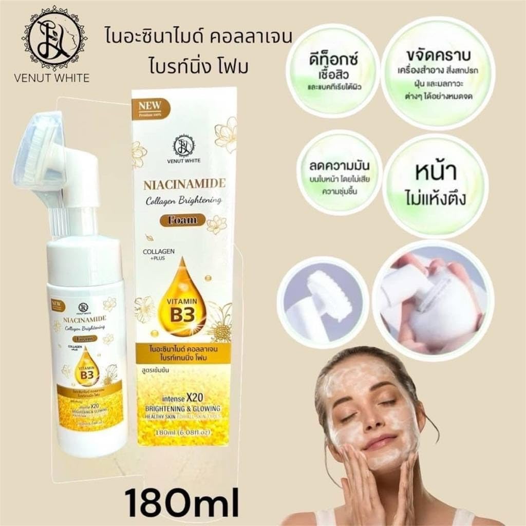 RKS BEAUTY PRODUCTS Venus White Niacinamide Collagen Brightening Foam with Vitamin B3, 20x Brightening Formula 180ML