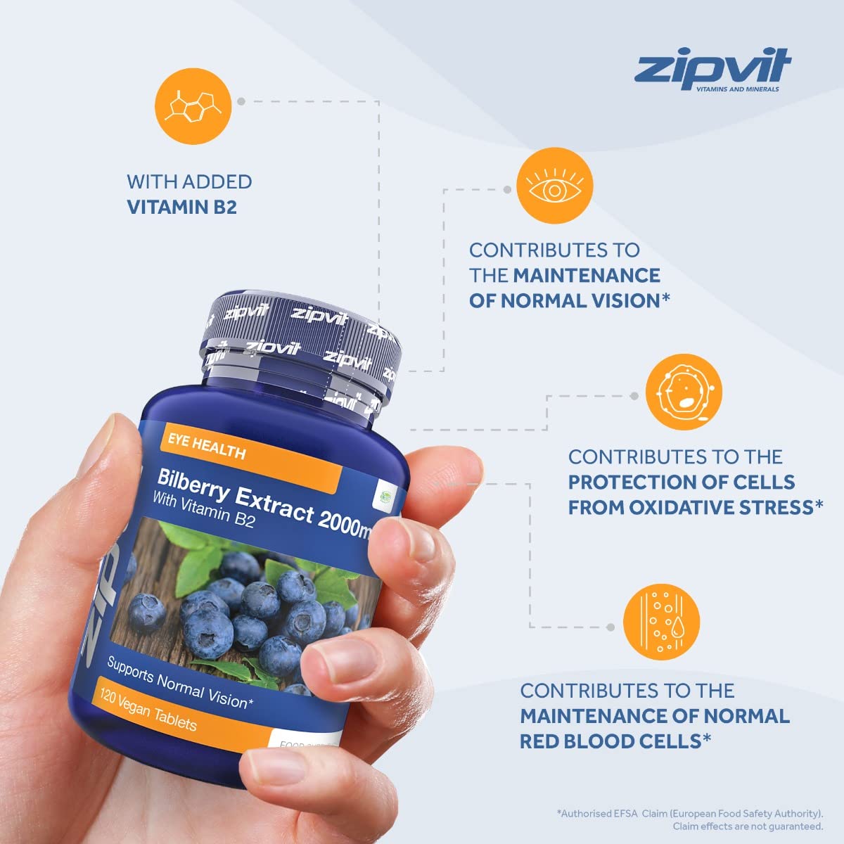 Bilberry Extract 2000mg with Added Vitamin B2, 120 Vegan Tablets. Supports Normal Vision. Vegetarian Society Approved. UK Supplier