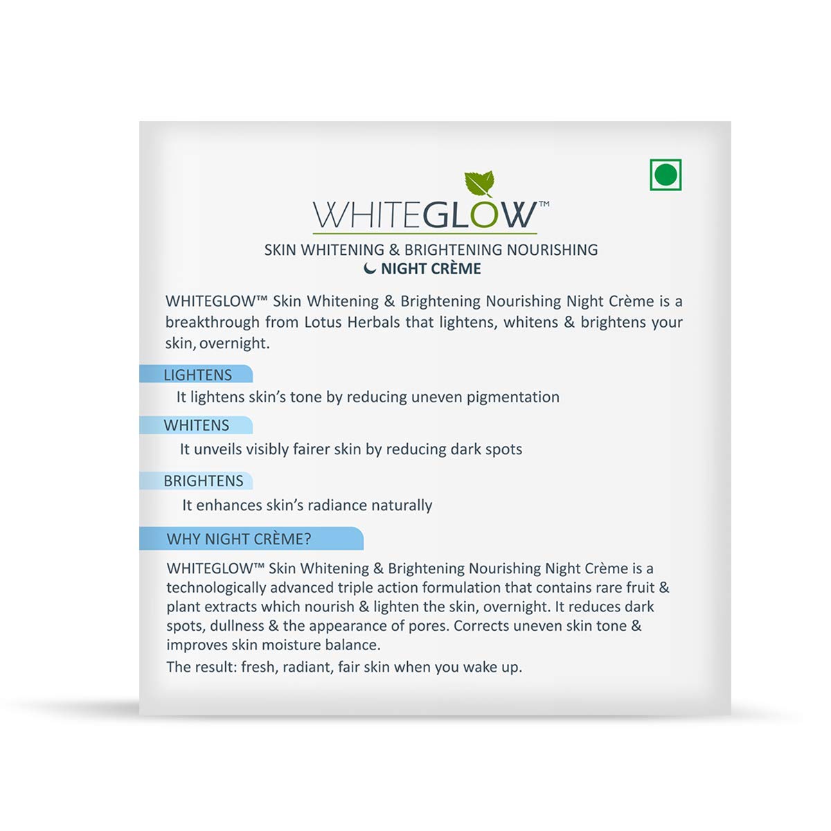 Lotus Herbals WhiteGlow Skin Whitening And Brightening Nourishing Night Creme 60g