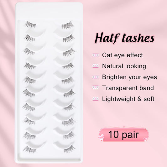 EMEDA 10 pairs Transparent Strip Half Lashes Accent False Eyelashes Natural Look Wispy Fake Corner Lashes Natural Half Eyelashes Cat Eye Lashes Short And Soft Faux Lashes (Accent Lashes)