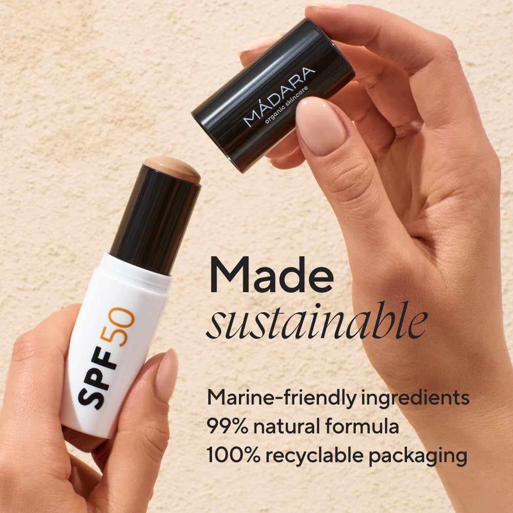 MÁDARA Mineral SPF50 Sunscreen Stick 12g – Natural Zinc Oxide Face Sunscreen | Non-Toxic, Tinted Mineral-Based Sun Protection for Face, Hands & Décolleté