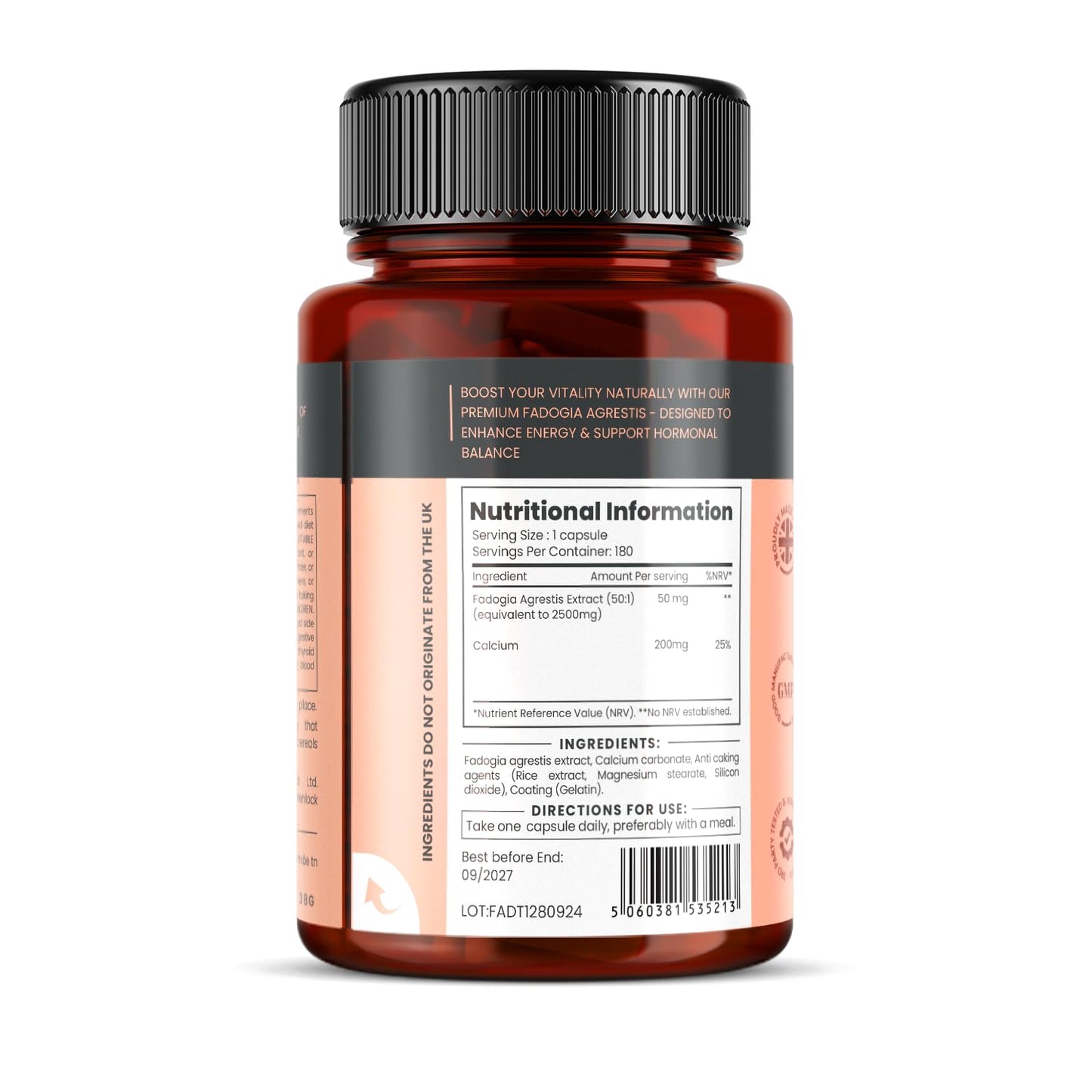 Pureclinica Double Strength Premium Fadogia Agrestis - 2500mg x 180 Capsules - 6 Months Supply