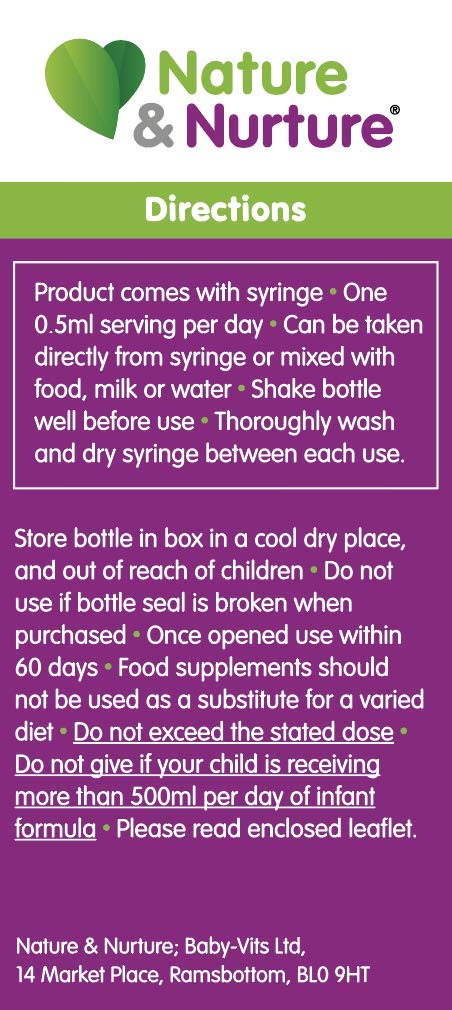 Award Winning Nature & Nurture Baby & Child Vitamins. The Vegan-Friendly Gentle Liquid multivitamin Drops for Babies, Toddlers and Children. Made in The UK. 60 Doses.