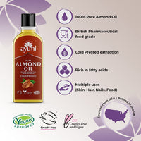 Ayumi Pure Almond Oil, Rich in Fatty Acids to Keep Skin Protected From Dryness & Wrinkles, Alleviates Dry Hair & Scalp Conditions - 2 x 150ml