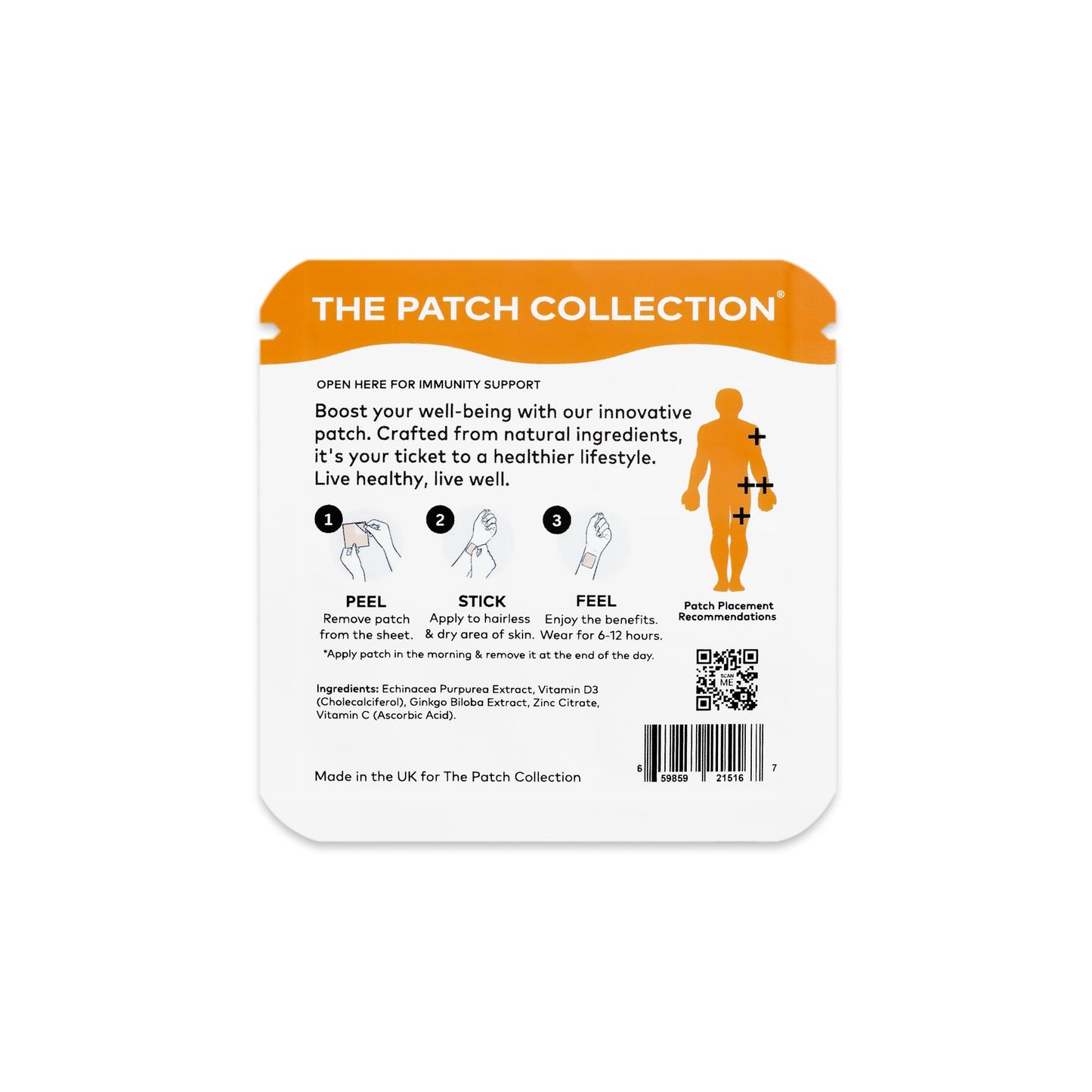The Patch Collection® - High Strength Immune System Support Boost Patch | 6-in-1 Complex with Vitamin C, D, B12, Zinc, Turmeric, Elderberry, Ginkgo Biloba, Echinacea | Vegan & Latex Free (Pack of 1)