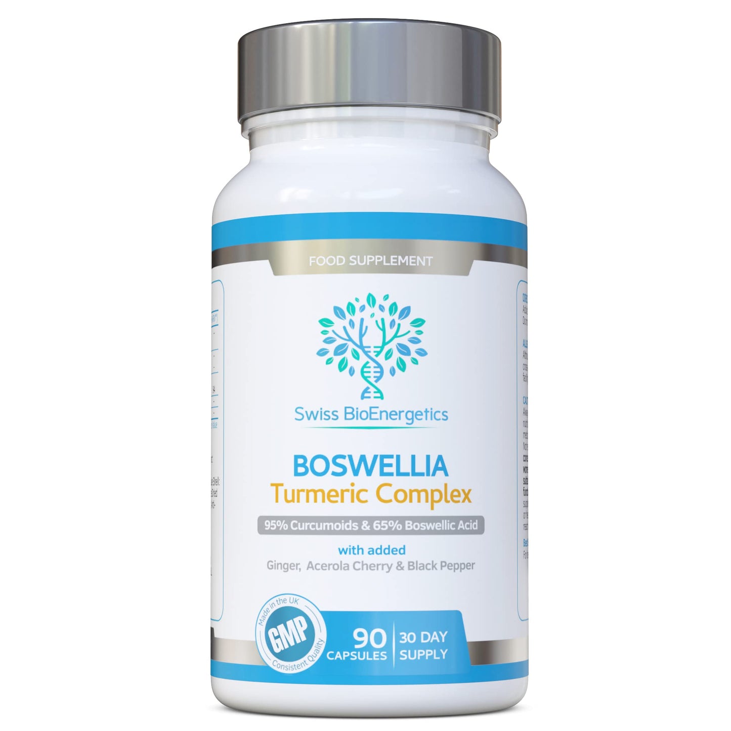 Boswellia & Turmeric Complex – 90 Capsules – Super High Strength Curcumin containing Minimum 95% Curcumoids & 65% Boswellic Acid - UK Made