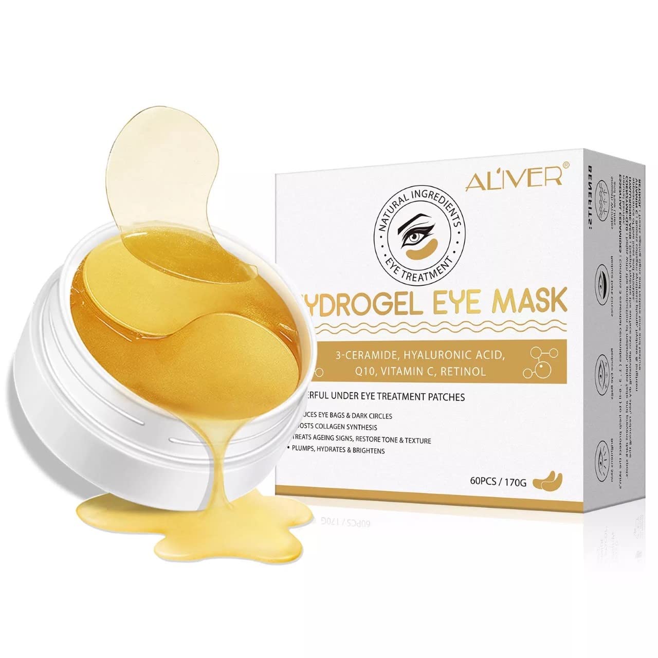 Generic Hydrogel Collagen Under Eye Masks, Under Eye Patches for Dark Circles & Bags, 24K Gold Cooling Gel Pads, Fine Wrinkles, Hydrating, Deep Moisturizing Improves Elasticity, 60 PCS