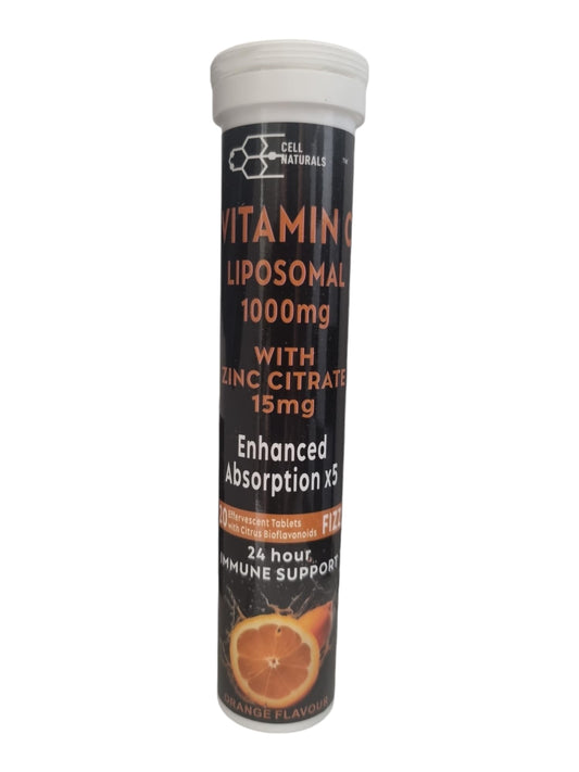 Cell Naturals Liposomal Vitamin C 1000mg with Zinc Citrate 15mg, Orange Flavour, Effervescent Tablets