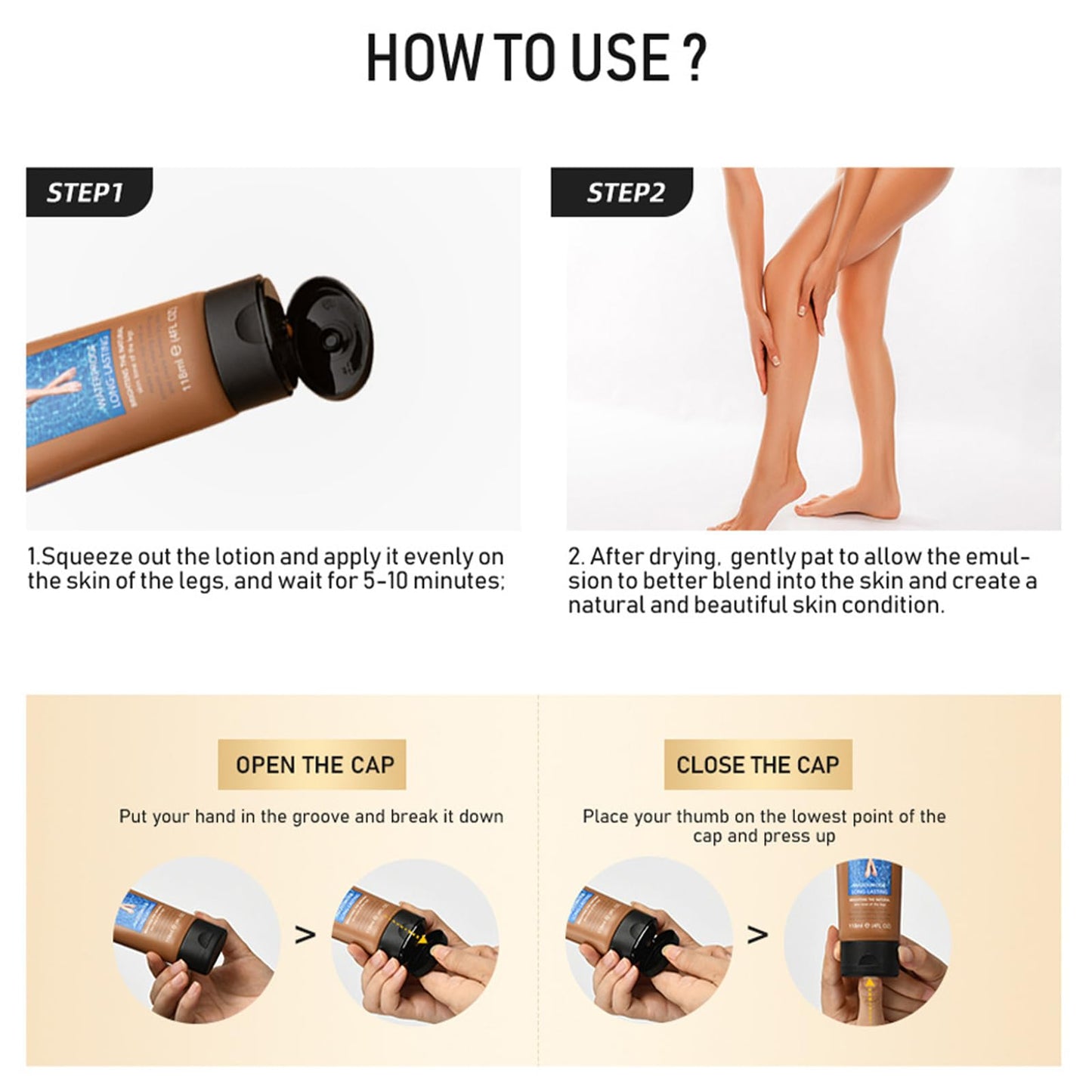 Leg Makeup To Cover Veins, Self Tanning Lotion, Gradual Tan Moisturiser, Body Makeup, Skin Firming Body Cream | Lightweight, Waterproof Formula | Long-Lasting Tan & Even Skin Tone