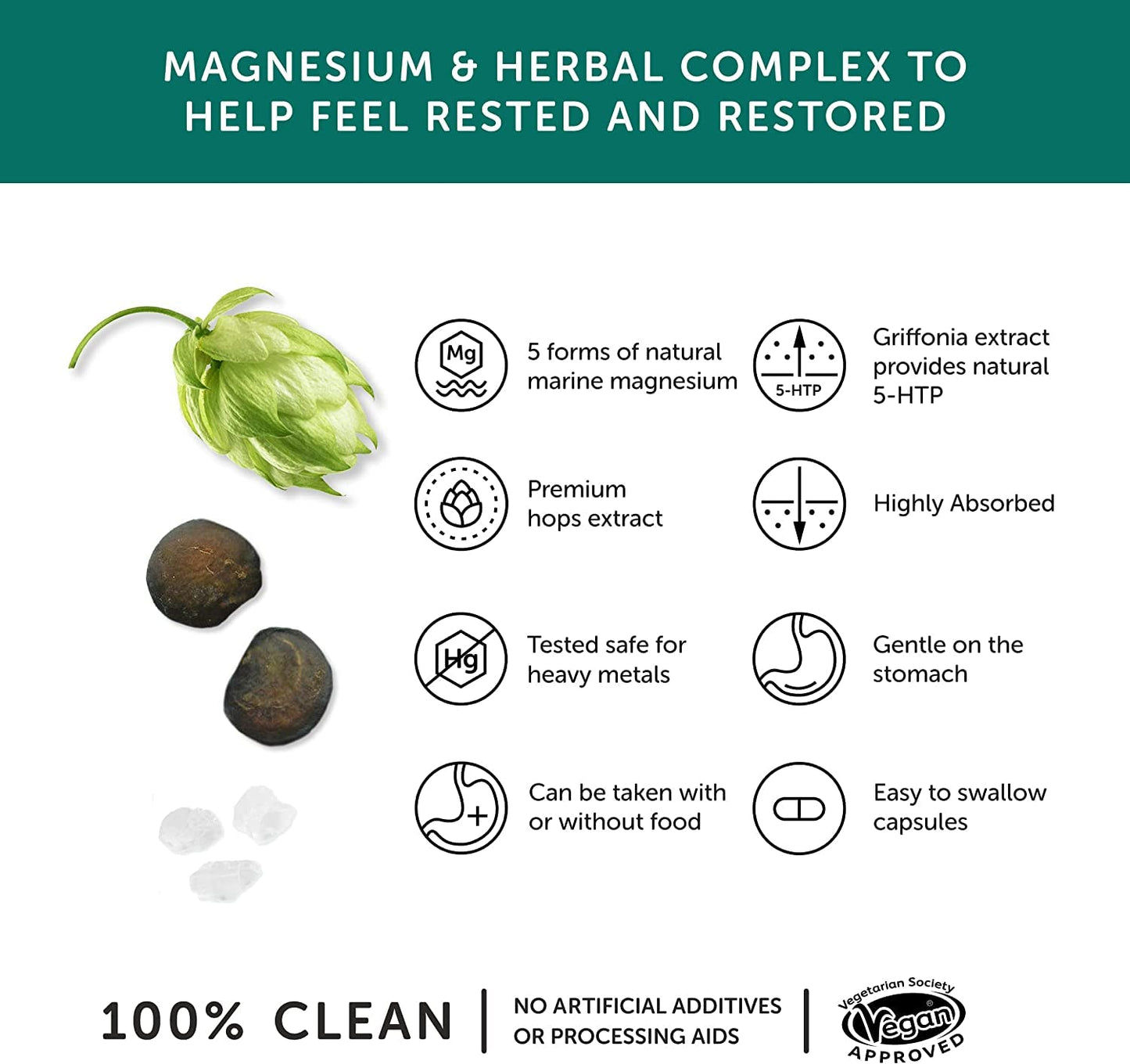 Night Time Complex – Together Health – Marine Magnesium – Griffonia & Hops Extracts – Vegan Friendly – Made in The UK - 60 Vegecaps