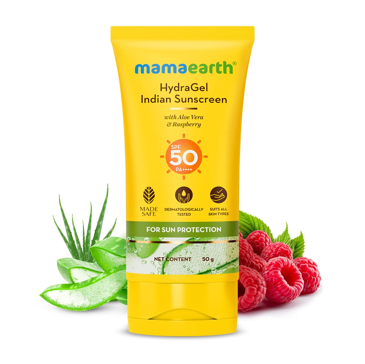 MAMAEARTH Mamaearth HydraGel Indian Sunscreen SPF 50, With Aloe Vera & Raspberry, for Sun Protection 50 g (Pack of 1)