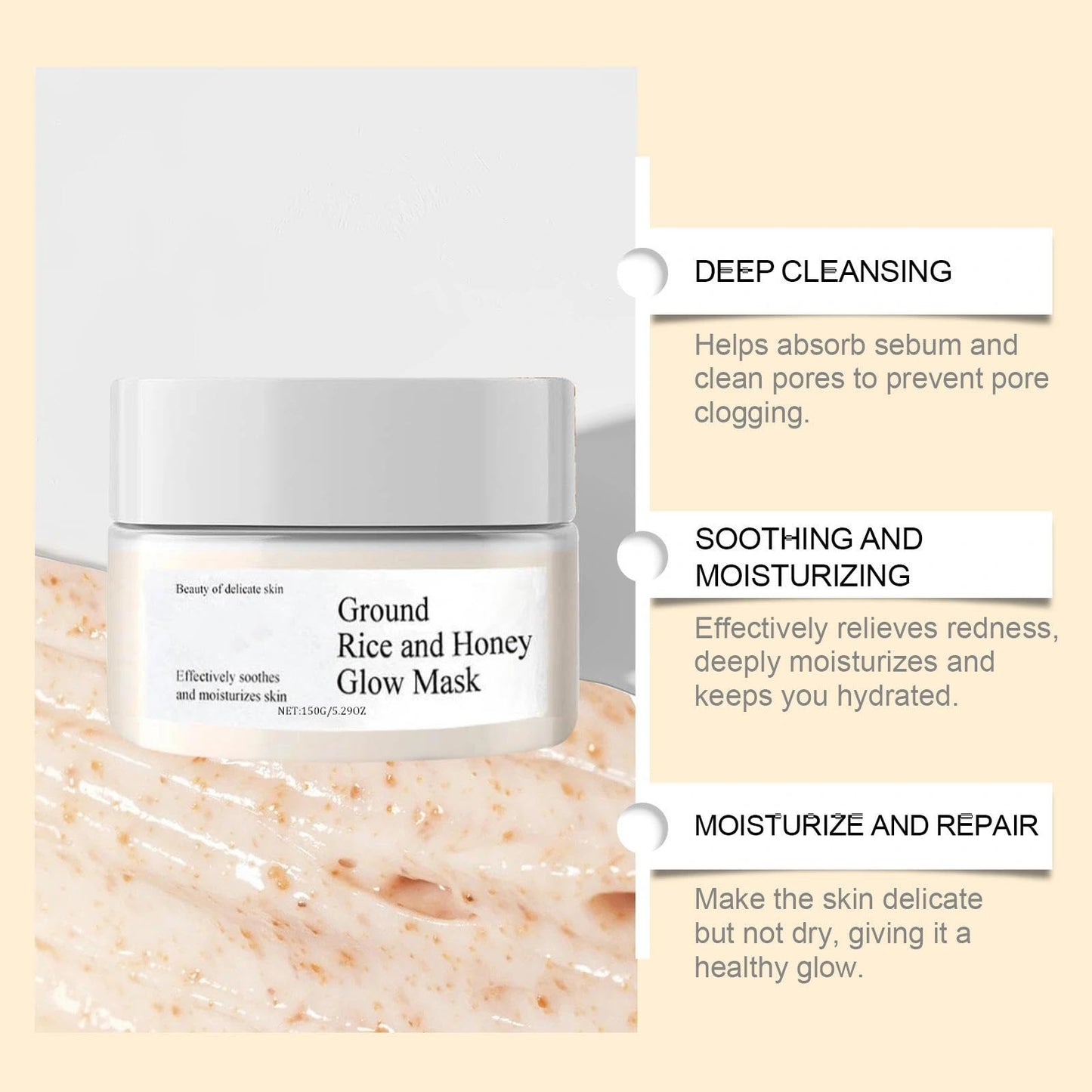 AurolaGlow Rice & Honey Clay Mask – Pore-Refining Face With Rice & Honey For Smooth, Refreshing Pore Clay Mask,Clear Skin – 150ml (5.29 Fl.oz)