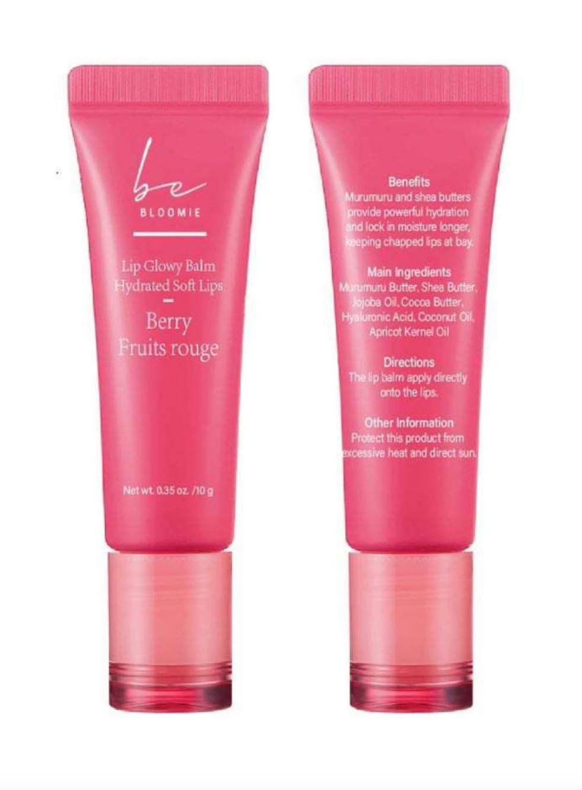 beBloomie Lip Glowy Balm Berry, Moisturising Lip Balm For A Sheer Tint Of Colour, Infused With Hyaluronic Acid, Vegan & Cruelty-free!