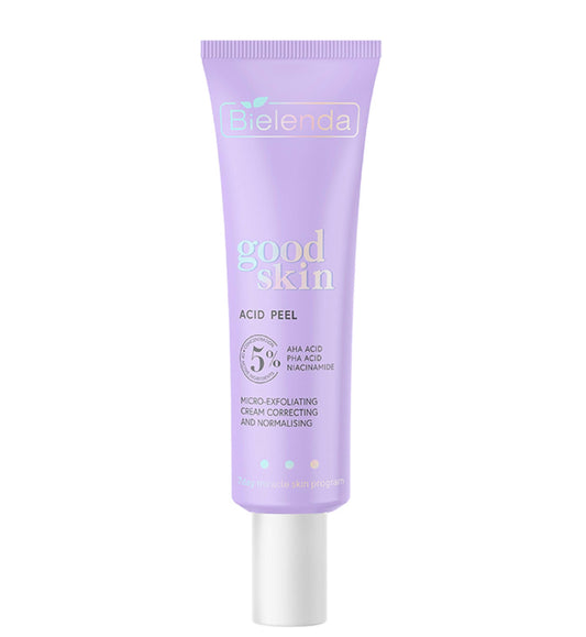 Bielenda Good Skin Acid Peel Korrigierende und normalisierende Mikro Peeling Creme AHA + PHA Säuren, Niacinamid, 50 ml
