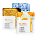 (6 Pack) 24K Gold, Hyaluronic Acid & Vitamin C Face Mask Set - Hydrating, Skin Brightening, Redness Relief, Anti-Aging Ampoule Serum Masks