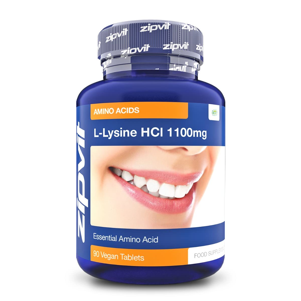 Zipvit L-Lysine 1100mg Tablets. High Strength Essential Amino Acid, Vegan and Vegetarian, 90 Tablets, 3 Months Supply