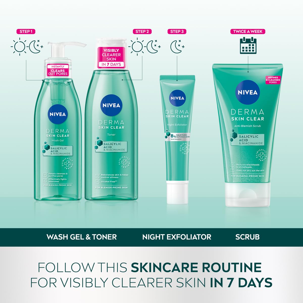 NIVEA Derma Skin Clear Scrub, Exfoliating Face Scrub, Salicylic Acid Face Scrub Enriched with Niacinamide to Unclog Pores and Refine Skin Textures, 150 ml