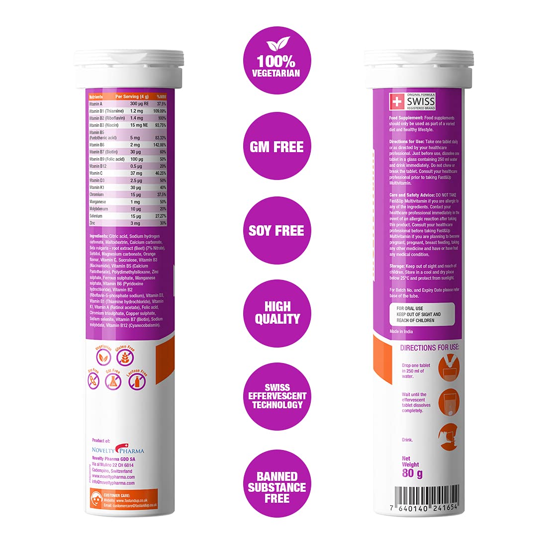 Fast&Up Multivitamin – Complete Multivitamin Supplement – All Day Energy – 20 Effervescent Tablets – Supports Immune System – Orange