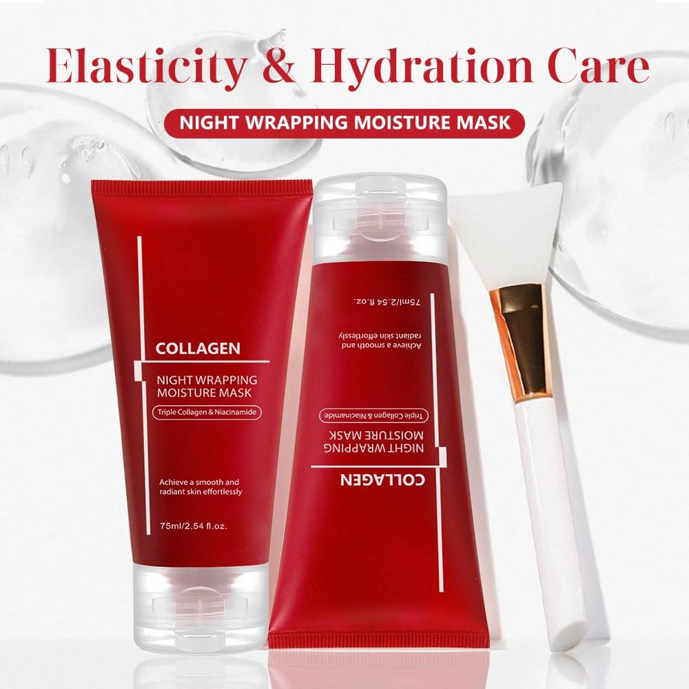 Lumiter Collagen Night Wrapping Mask, Overnight Face Mask Peel Off, Collagen Mask Overnight, Wrapping Night Masks with Triple Collagen&Niacinamide, Reduces Wrinkle, Skin Elasticity, 75ml