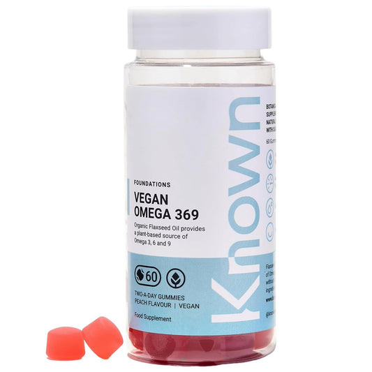 Vegan Omega 369 Gummies by Known Nutrition | Natural Heart and Brain Health Support | Delicious Natural Peach Flavour | 60 Two-a-Day Vegan Vitamin Gummies (One Month’s Supply)
