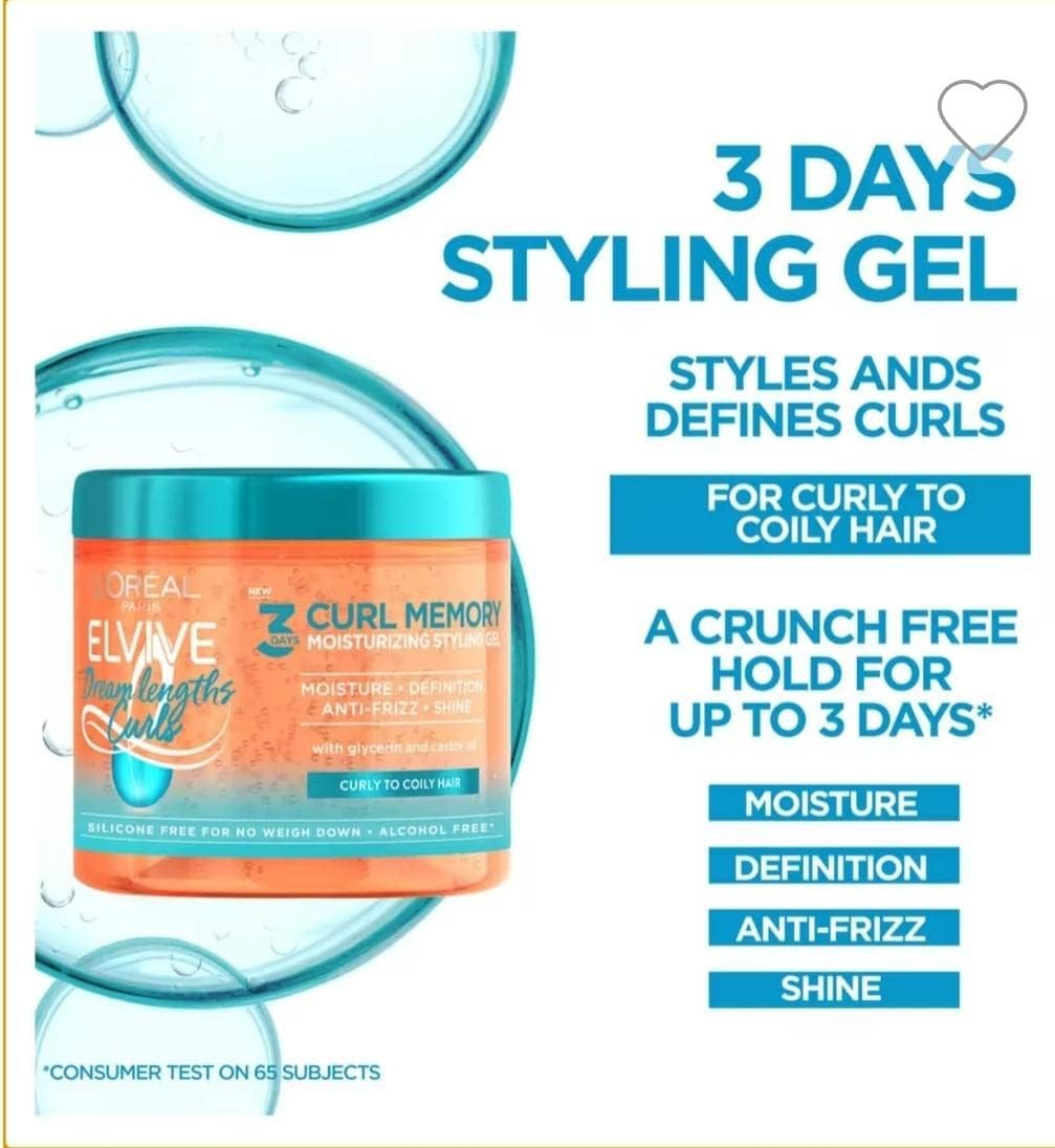 Loreal Paris Elvive Dream Lengths Curls 3 Days Moisturising Styling Gel 400 ML
