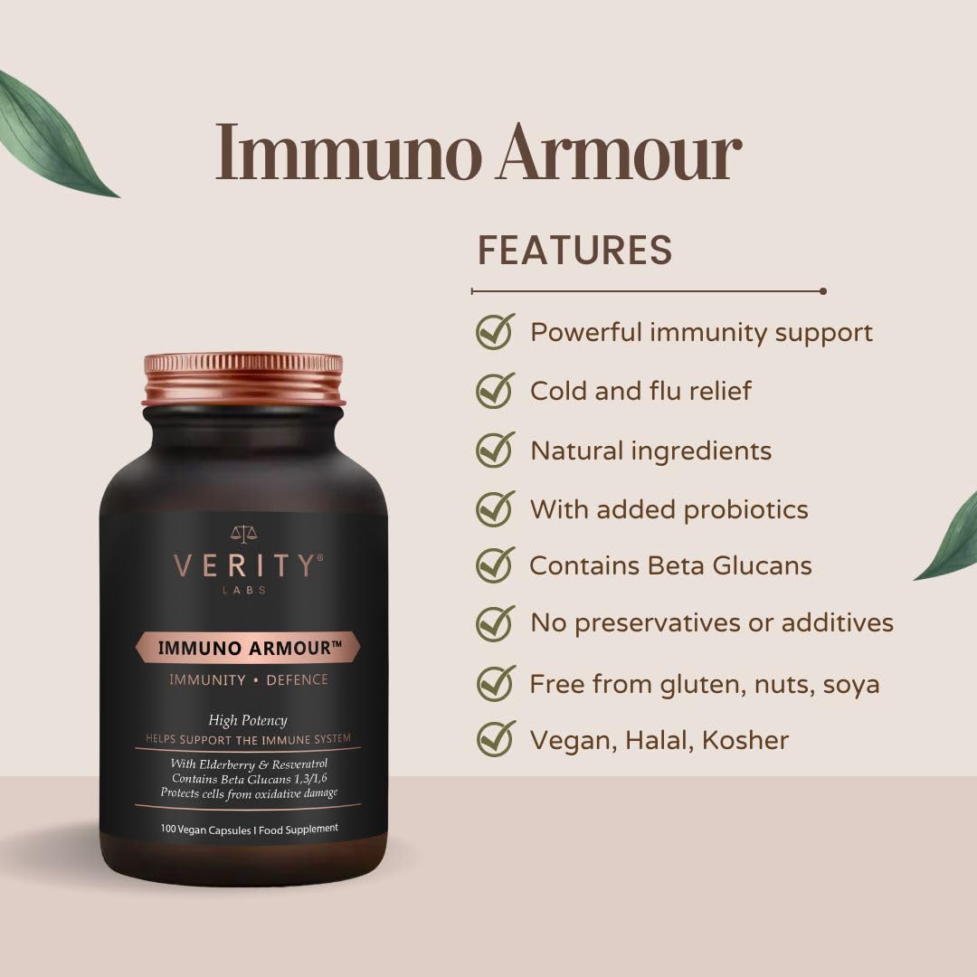 Verity Labs VERITY LABS Immuno Armour Cold and Flu | High Strength Immunity Support | Vitamin C, Vitamin D, Zinc, Elderberry, Probiotics, NAC Supplement