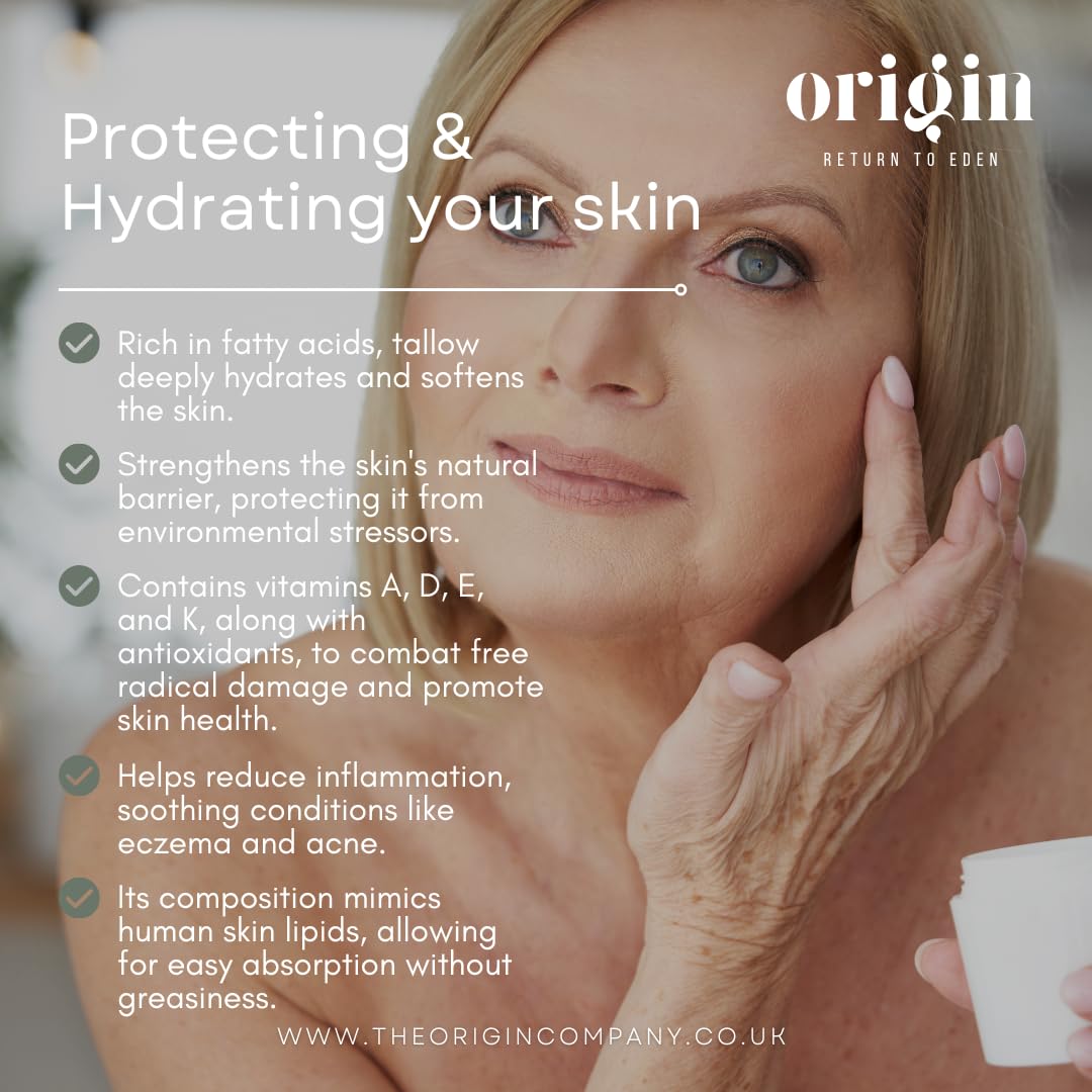 Origin - Organic Beef Tallow Skin Care. Whipped cream balm for adults and baby. Barrier skin food for dry skin eczema rosacea menopausal. (Cedarwood, Juniper, Fir needle, Sandalwood)