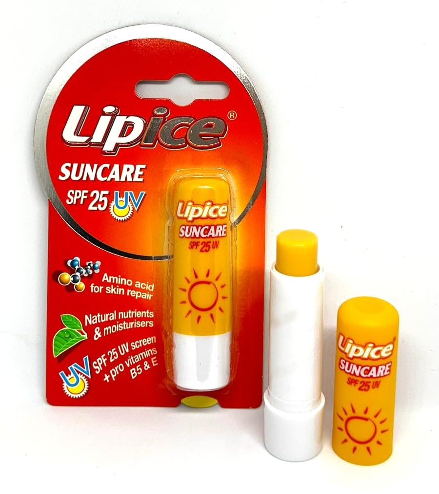 Lipice Suncare SPF 25 UV Lip Balm with Amino Acid, Natural Nutrients, Vitamins B5 & E
