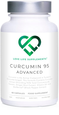Curcumin 95 Advanced by LLS | High Strength Curcumin (the Active Component of Turmeric) with 95% Curcuminoids + BioPerine®, Vitamin D, Tomato and Ginger Root | 60 Capsules