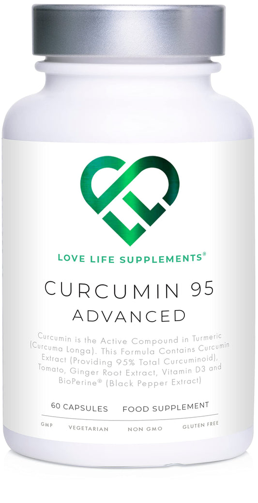 Curcumin 95 Advanced by LLS | High Strength Curcumin (the Active Component of Turmeric) with 95% Curcuminoids + BioPerine®, Vitamin D, Tomato and Ginger Root | 60 Capsules