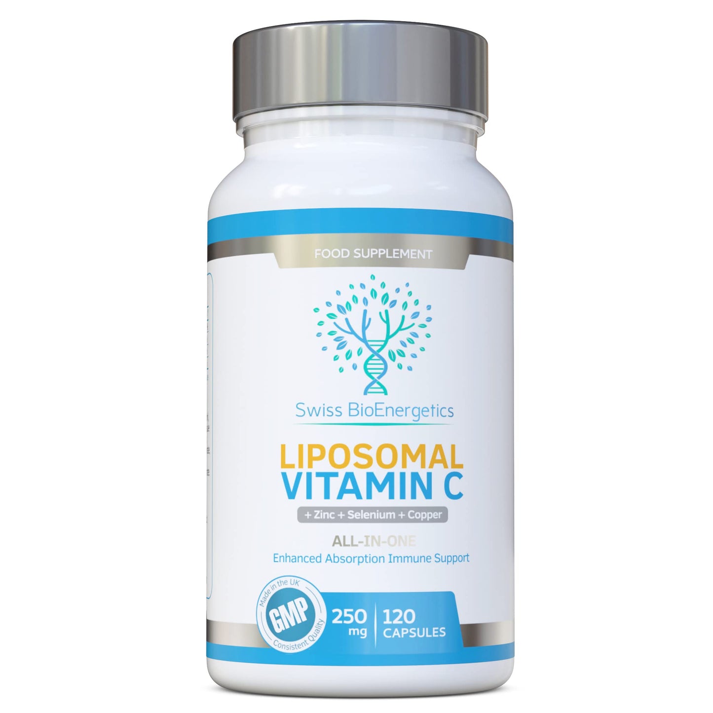 swiss bioenergetics Liposomal Vitamin C Complex with Zinc, Selenium and Copper : All-in-ONE Enhanced Absorption Immune Support : 250mg, 120 Vegan Capsules (4 Month Supply) : Non-GMO, Made in UK