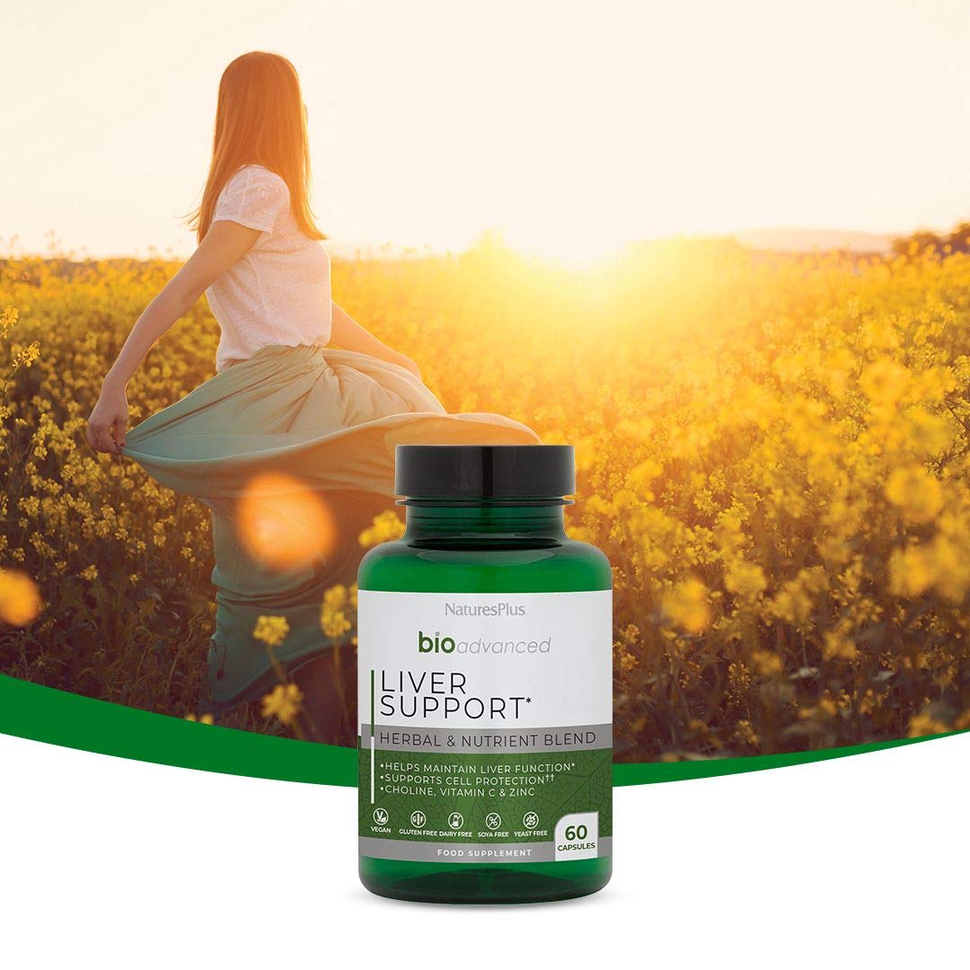 NaturesPlus BioAdvanced Liver Support - Liver Health Supplement with Turmeric, Artichoke, Milk Thistle, Dandelion, Choline and Methyl Bs - Gluten, Dairy and SOYA Free - Vegan - 60 Capsules