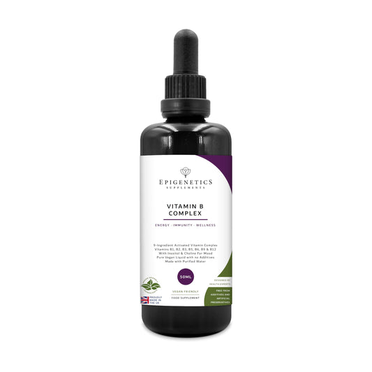 Epigenetics Vitamin B Complex Liquid Drops 50ml | 2 Months Supply, 66 Servings. High Strength Vitamin B12 Methylcobalamin & Adenosylcobalamin, B1, B2, B3, B5, B6 with Choline, Folic Acid | UK Made & Vegan