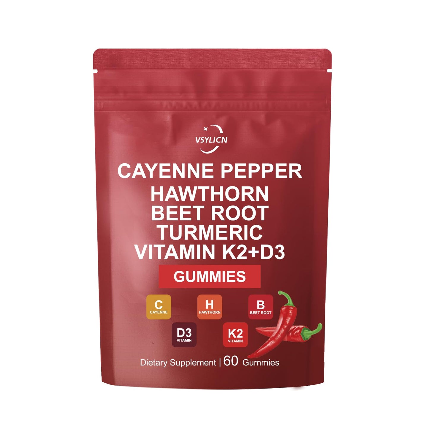 Cayenne Pepper & Beetroot Gummies – Enhanced with Vitamin K2+D3 – Supports Blood Pressure, Vegan, Nitric Oxide Supplement – 60 Gummies – 30 Days Supply