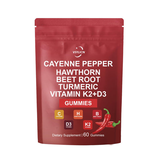 Cayenne Pepper & Beetroot Gummies – Enhanced with Vitamin K2+D3 – Supports Blood Pressure, Vegan, Nitric Oxide Supplement – 60 Gummies – 30 Days Supply