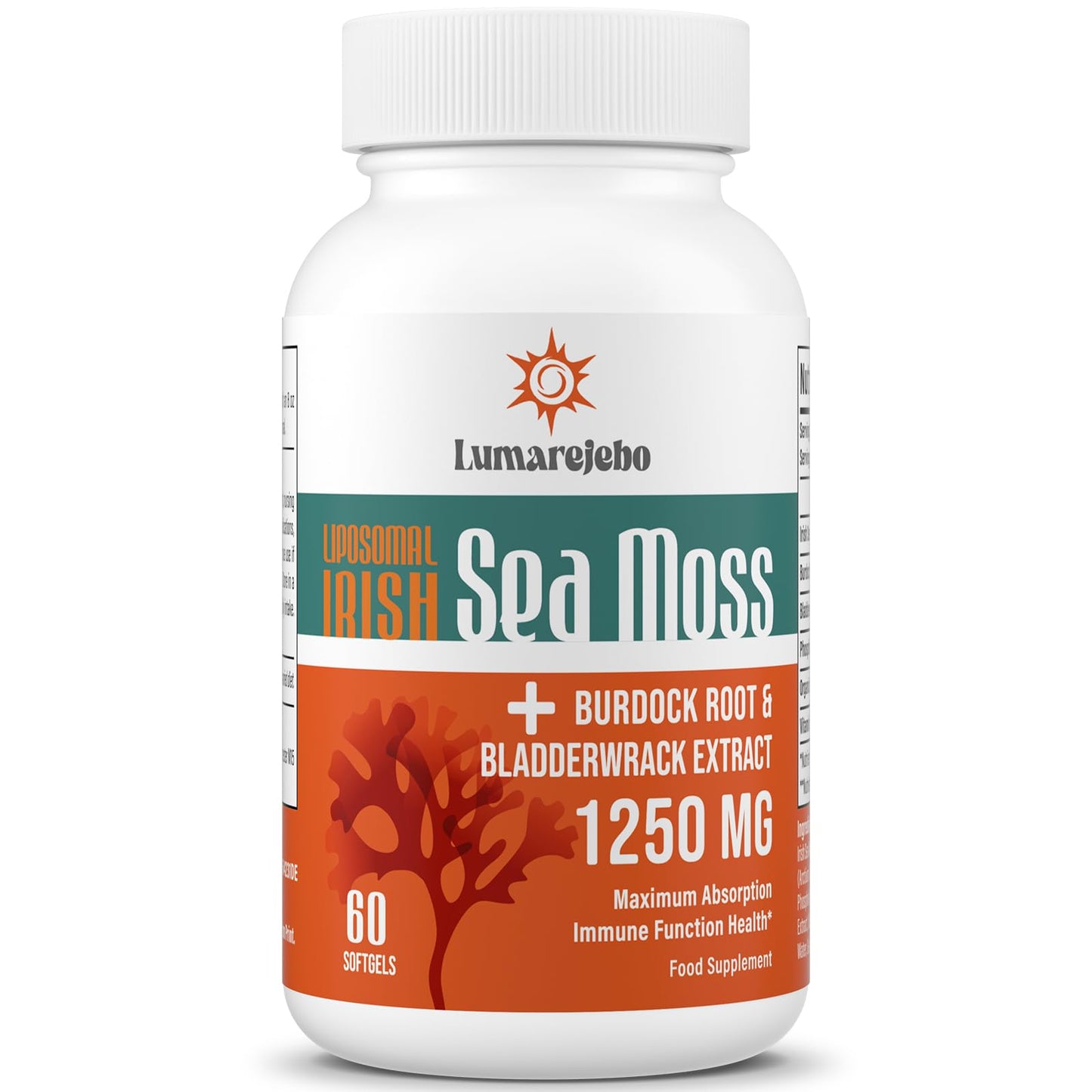 Liposomal Irish Sea Moss Softgels | 30000mg of Wild Irish Seamoss Equivalent Per Serving | Burdock Root & Bladderwrack Complex Formula | Enhanc Immunity & Gut Health