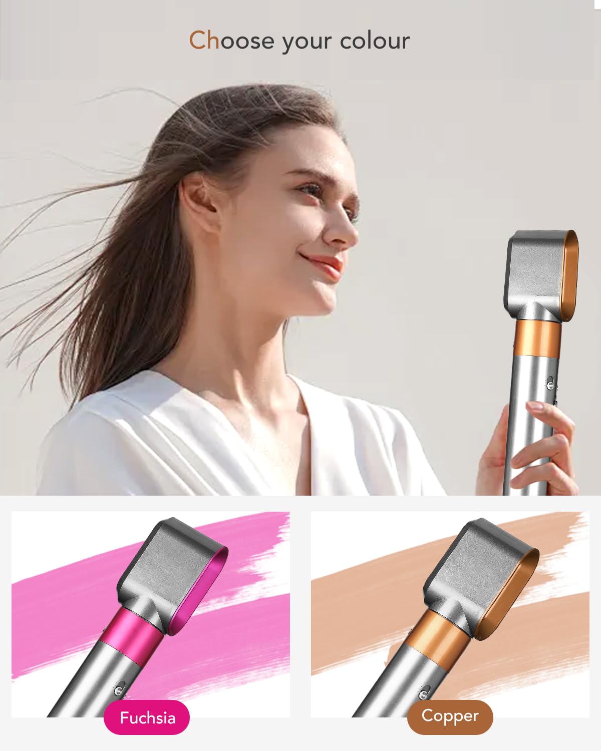 TOSAGE Pre-Styling Dryer Nozzle for Dyson Airwrap HS01/HS05 – Fast Drying Attachment, Nickel/Copper (Part 969759-05)