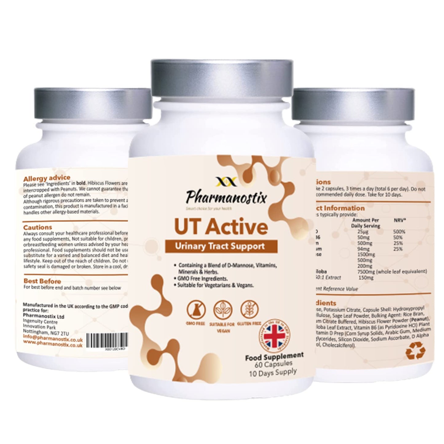 Pharmanostix UT Active Urinary Tract Support 60 Capsules - Advanced Blend of D-Mannose & Selected Nutrients to Support Systemic Urinary Health