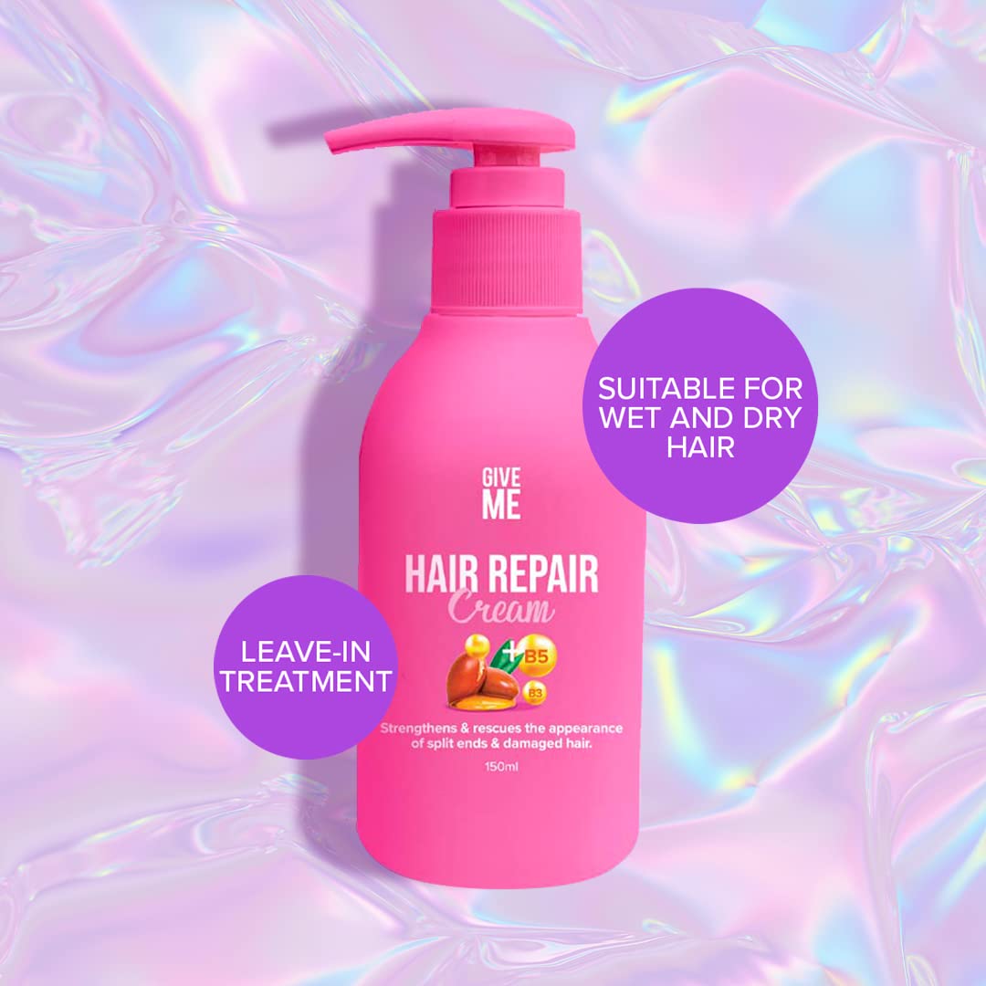 Give Me Cosmetics Hair Repair Cream, Leave In Conditioner Treatment, Reduces Split Ends, Rich in Castor Oil, Argan Oil and Vitamins B3 and B5 & Strengthening Protein, Reverse Damage