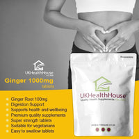 UKHealthHouse Ginger Root 1000mg Extract Tablets - Providing Gingerols & Shogaols UK Vegan High Potency Popular Ginger Supplement for Digestive Health (180 tabs)