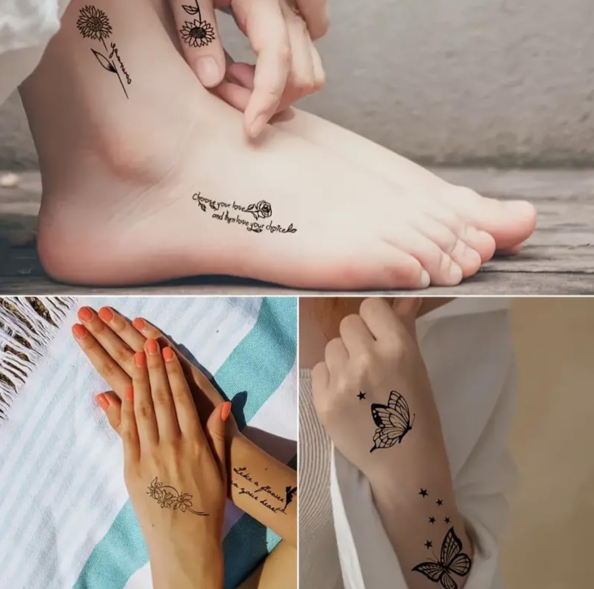 Generic 30 Sheets Of Fine Line Temporary Tattoos, Realistic Removable Body Art, Words, Patterns, Flowers, Botanical Leaves. 100s of Tattoos, Festival Tattoos