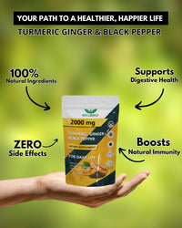 Well Daily Turmeric Curcumin 2000mg Ginger & Black Pepper Extract High-Strength Anti-Inflammatory & Joint Support Supplement, UK Made Easy to Swallow Halal Kosher Vegan Approved 120 Tablets