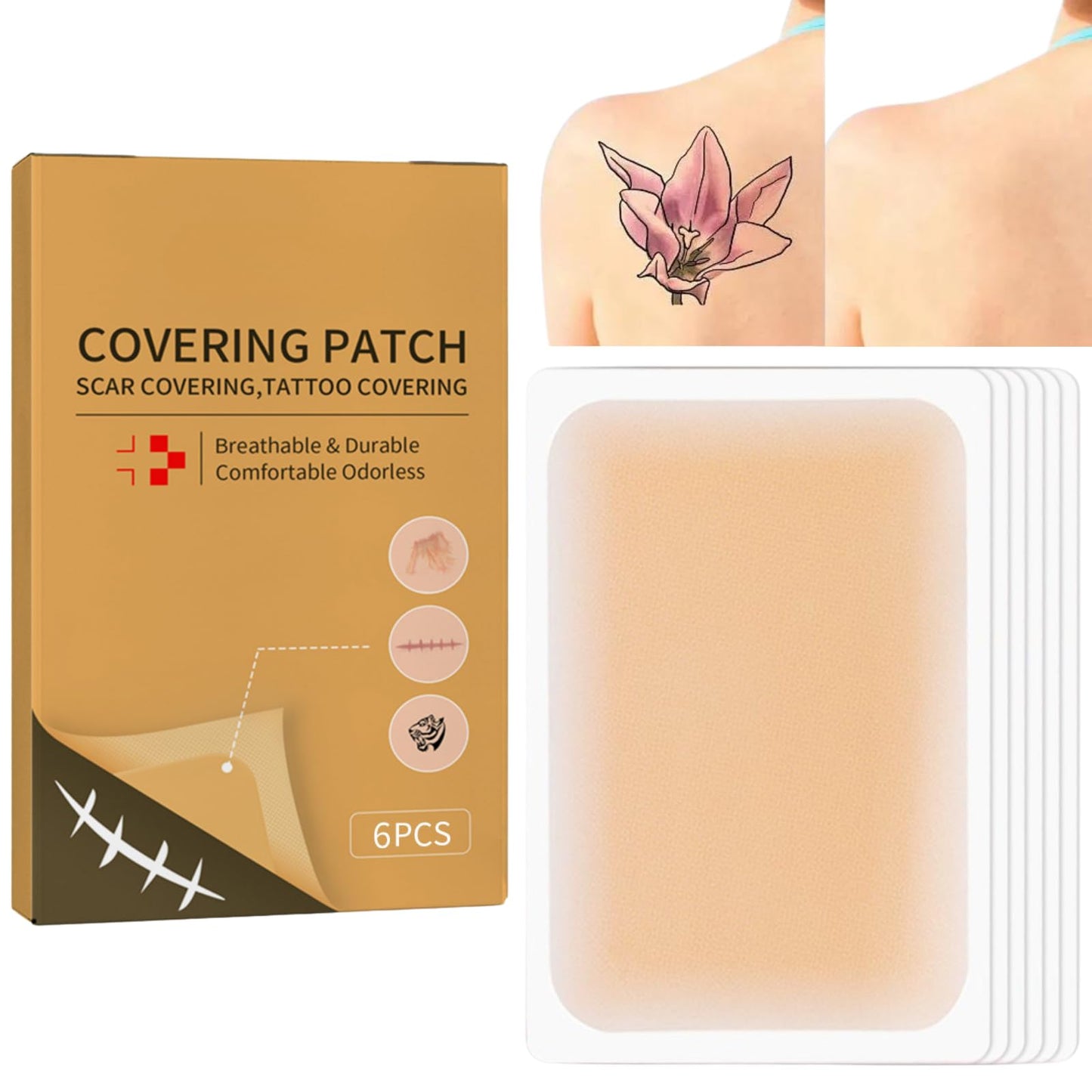SHEBEEDO 6pcs A Kit Tattoo Cover Up Tape Invisible Scar Cover-Up Tattoo Cover Up Patch Tattoo Makeup Cover Up Waterproof Long Lasting Coverage For Face Arms Legs And Other Areas Perfect For Hiding Tattoos Scar