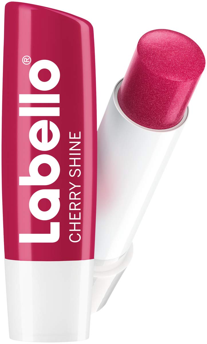Labello Cherry Shine Lip Balm with Soft Red Shine and Shimmer Pigments and Cherry Flavours, Lip Care without Mineral Oils