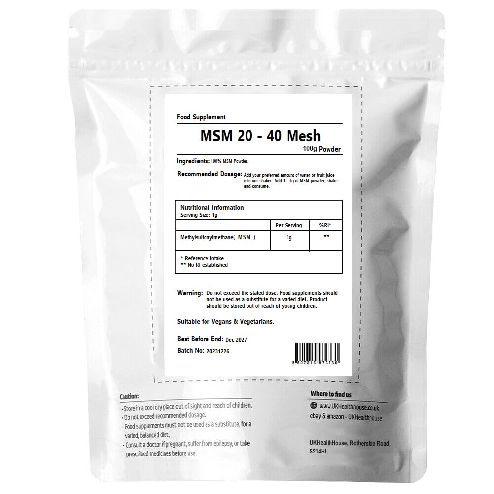 100% Pure MSM Powder - Methyl Sulfonyl Methane - Joint Support - Food Grade (100g)
