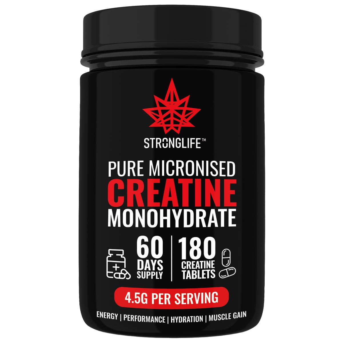 Stronglife Creatine Tablets - 180 Tablets, 4500mg Daily Serving, 1500mg per Tablet, 60-Day Supply, Monohydrate Micronised for Optimal Absorption, Boosts Muscle Growth, Performance, Energy & Hydration