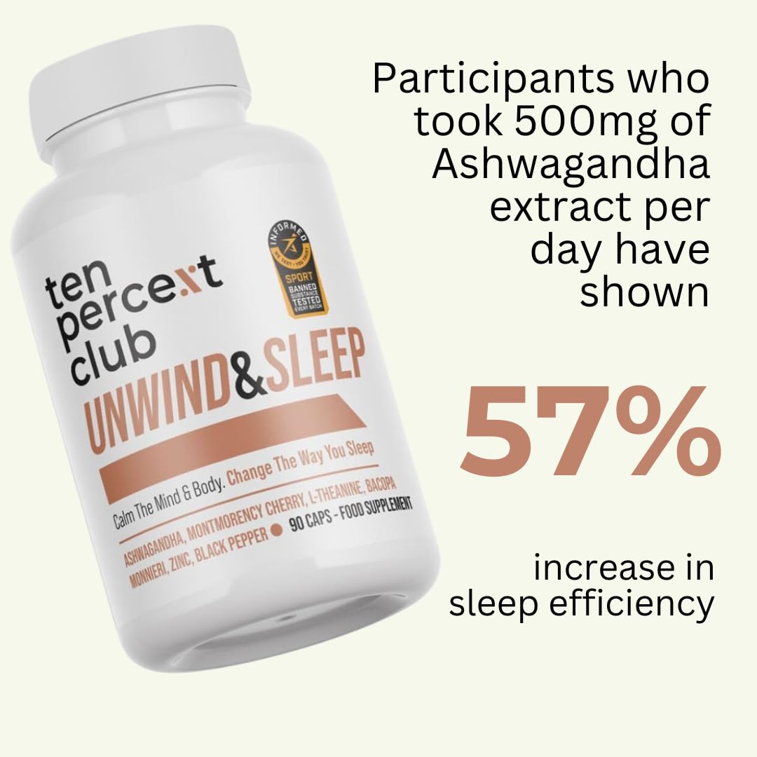 The Ten Percent Club - Unwind & Sleep | Mushroom Complex Capsules | Sleep & Stress Relief Supplement with Ashwagandha, L-Theanine, Bacopa Monnieri, Zinc | Natural Sleeping Aid | 90 Capsules