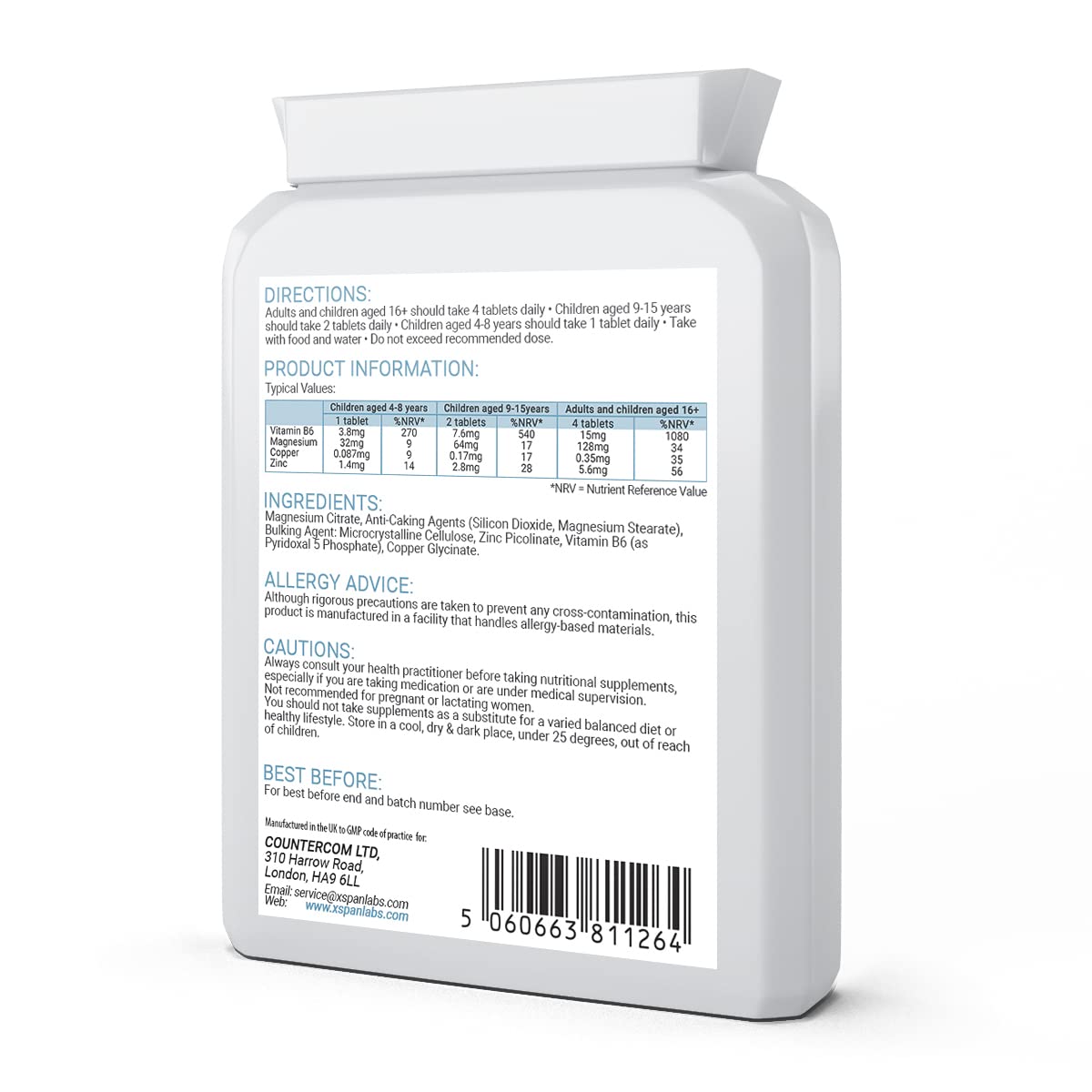 Xspan Labs FocusBoost 120 Highly bioavailable Micro-Tablets - Magnesium Citrate, Zinc Picolinate, Copper Glycinate & Vitamin B6 Balanced for Children and Adults - Superior Absorption - Vegan Friendly - UK Made