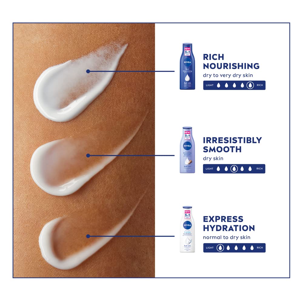 NIVEA Rich Nourishing Body Lotion (400ml), Smooth Skin Moisturiser for Dry Skin Made with Deep Moisture Serum, Natural Almond Oil, and Vitamin E